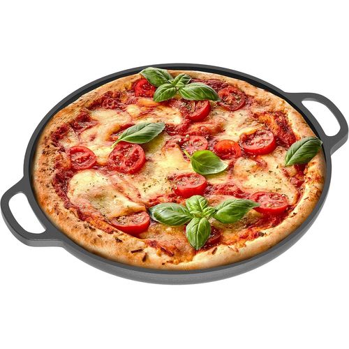 Plaque Pizza Four Avec Poignées Poêle En Fonte Antiadhésif Pour Cuisinière, Four, Bbq, Feu De Camp - Assiette A Pizza Et Plaque De Cuisson Pour Préparer, Griller, 30 Cm[APP8812267]