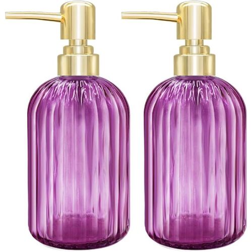 Lot de 2 distributeurs de Savon de Cuisine en Verre avec Pompe,Distributeur de Savon Transparent pour Les Mains,Liquide Vaisselle sous Lotion (Violet)