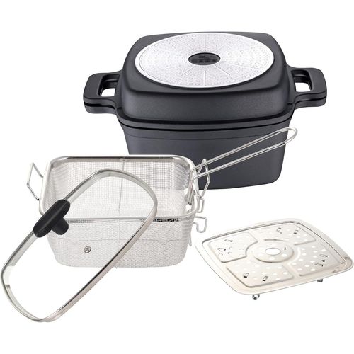 Subzonal-Foodies | Set De Casseroles 5 Pièces En 1 | Set Multifonction En Fonte D'aluminium | Cuisson, Griller, Rôtir Et Cuire À La Vapeur | Accessoires Inclus | Pour Tous Les Types De Plaques De