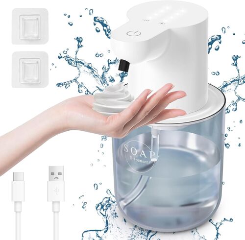 Distributeur Savon Automatique Moussant,400ml Distributeur de Savon Électrique Mural,Affichage de la Batterie,Volume de Mousse Réglable à 4 Niveaux,pour Salle de Bain,Cuisine,Blanc