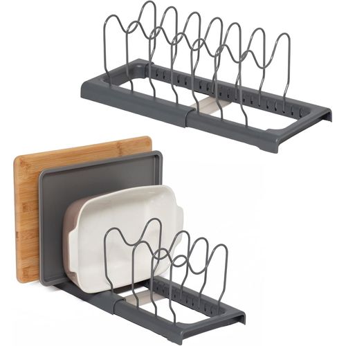 Support extensible pour plaques de cuisson et planches à découper Rangement des couvercles de casseroles Organisateur de placard de cuisine Gris