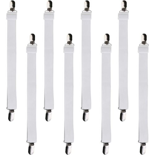 SJZG-Lot De 8 Accessoires Literie Tendeur Draps Réglable Sangle Drap Housse Élastique, Pour Drap Lit, Canapé, Housse De Repassage - 60Cm À 200Cm, Blanc