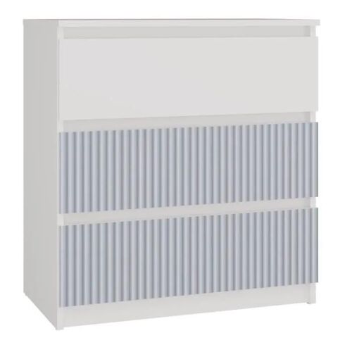 ASTER T3 - Commode chambre-bureau pour enfant - 70x40x77 - 3 tiroirs - Meuble de rangement moderne - Blanc et Bleu