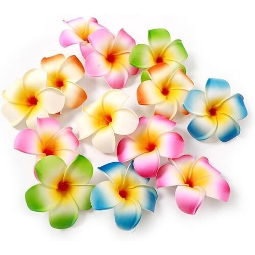 Kalanka-Lot De 10 Pinces À Cheveux Multicolores Hawaïennes En Forme De Fleur De Plumeria Hawaïennes, Pinces À Cheveux Tropicales Artificielles Pour Mariage, Accessoires De Coiffure (7 Cm) 