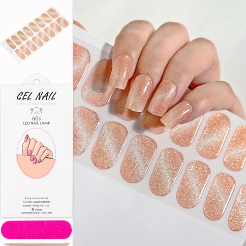 Loc-Lot De 16 Bandes De Gel Uv-Film Pour Ongles-Nude ?il De Chat-Autocollants En Gel Français Pour Designs D'ongles Diy-Art Des Ongles Et Manucure Élégante-Enveloppes En Gel Pour Ongles(?il De