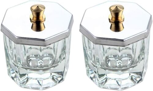 Kal-Lot De 2 Mini Assiettes En Verre Avec Couvercle En Acier Inoxydable Et Cristal Transparent Pour Nail Art, Acrylique Et Poudre Liquide Pour Nail Art