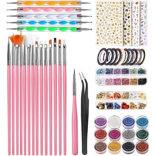 Kal-Kit De Nail Art Avec Paillettes Pour Ongles,Pinceau Pour Nail Art,Accessoires De Gemmes Pour Nail Art Girly,Pour Stylo Nail Art Pour Débutant Pour Créer Un Art Varié Du Bout Des Doigts