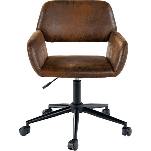 Kgabery-1chaise De Bureau Vintage En Tissu Daim Rotatif Réglable En Hauteur Et 5 Roulettes Pour Enfants Qui Travaillent À La Maison,Marron,56,5x57,5x75-85 Cm