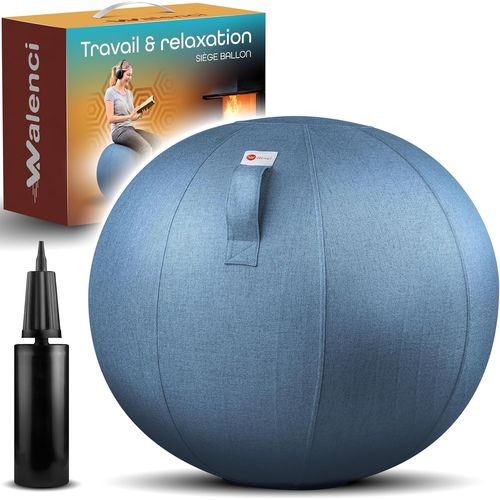 Lbgwp60-Ballon Siège Travail Et Relaxation Cha De Bureau Ergonomique, Cha Ballon,Confort Teletravail Et Gaming,Ideal Bureau Assis-Debout, Housse Textile Premium (Bleue, 75)