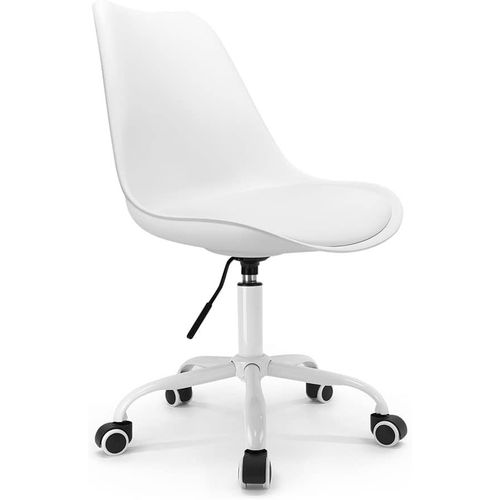 JEXNOVASHOP-Chaise de Bureau Scandinave Blanc à roulettes et Hauteur Réglable et Pied métal laqué Blanc