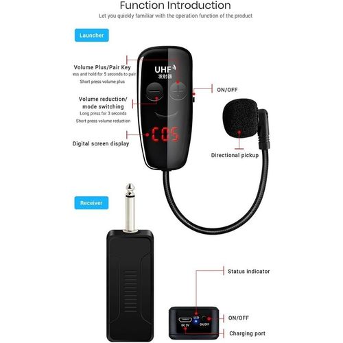 ASFASFq-Ensemble de microphones sans fil, micro sans fil UHF rechargeable par USB, double système de casque pour haut-parleur de scène, enseignement de la parole