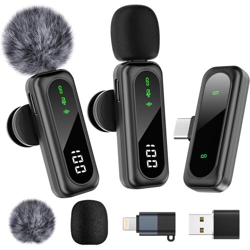 Microphone De Lavalier Sans Fil Pour Iphone/Android/Pc, Mini Lapel Microphone Avec Annulation De Bruit, Compatible Pour L'Enregistrement Vidéo, Vlog, Interviews, Youtube, Tiktok