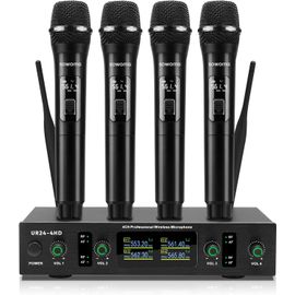 ASFASFq-SOWOITIG Ensemble de Microphones sans Fil UHF à 4 canaux avec 4 micros portatifs ¿ Système Professionnel avec récepteur, portée de 90m ¿ pour Maison, fête, karaoké, événements familiaux et so