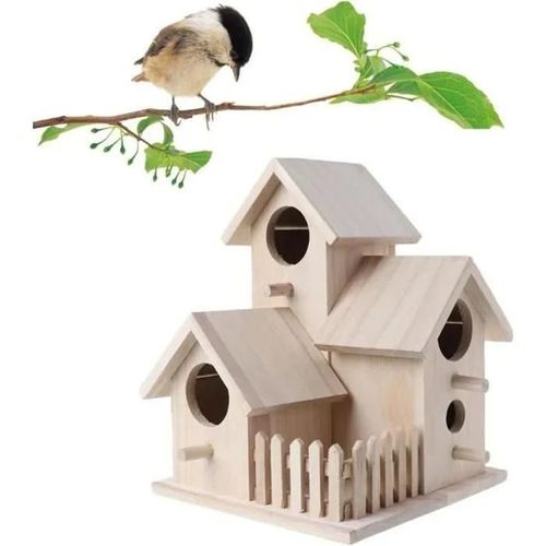 Nichoir Maison En Bois Véritable Volière Mangeoire À Oiseaux Cage Oiseau Grand Fort Sécurité 20.5x15.5x15.5cm