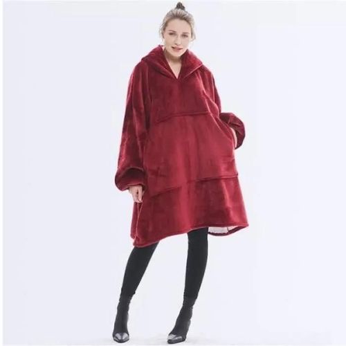 Round34664-Flannel Hoodie Couverture Chaude Douce Robe Sweat Pull Avec Des Manches Velvet Épaisse Plaid Couverture Sweat À Capuch