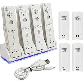 Nouveau Chargeur Station D\'accueil + 4 X 2800mah Batterie Pour Télécommande Nintendo Wii Blanc