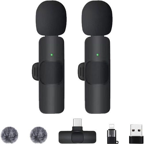 ChenQuanSarl-2 Pack Mini Microphone Sans Fil Pour Iphone/Téléphone Android/Ipad/Ordinateur Portable, Microphone À Revers Avec Réduction Microphone De Lavalier Pour Enregistrement Vidéo, Youtube, Vlog