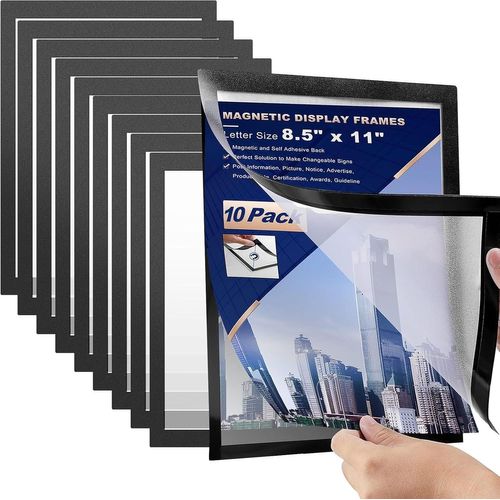 Lbgwp60-Lot De 10 Supports Magnétiques Pour Affiche, Support Mural Magnétique Pour Fenêtre, Porte, Réfrigérateur, Tableau Blanc, 21,6 X 27,9 Cm, Noir