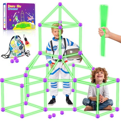 Lbgwp60-100 Pièces Kit De Construction - Brille Dans Le Noir, Fort Pour Enfants De 3 À 13 Ans, Châteaux Tunnels Créatifs, Tente De Jeux Et De Camping Pour Intérieur Et Extérieur, Forteresse De