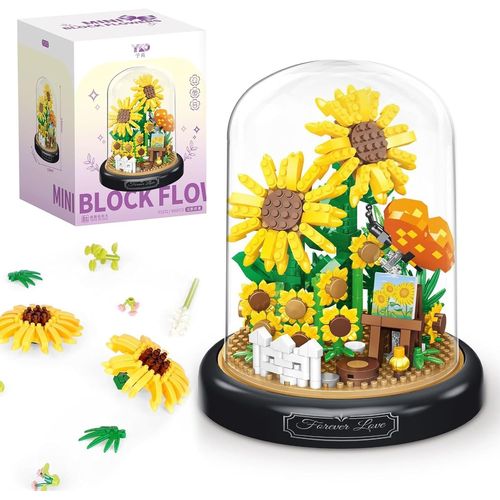 lbgwp60-Uquet De Fleurs Bloc De Construction Ensemble Blocs Construction Tournesol 558 Pièces Avec Couvercle Protection Kit De Construction De Fleurs Artificielles Adaptés À Décoration Salles,Bureaux