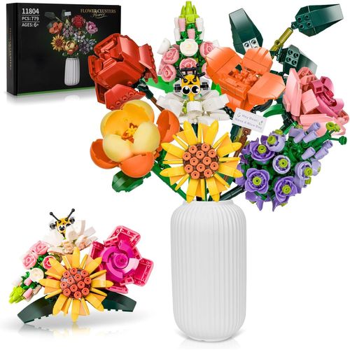 lbgwp60-Kit De Construction Pour Bouquet De Fleurs - 770 Pièces - 8 Types De Fleurs Diy - Blocs De Construction Pour Filles Et Garçons À Partir De 6 Ans - Décoration Créative Pour La Maison, La Fête