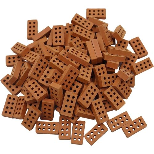 lbgwp60-100 Pcs Rouges Briques Miniatures,Modèle De Brique Avec 8 Trous,Petites Briques Diy Faux,Accessoires Aménagement Pay r Miniature Pour Diy Fairy Garden Dollhouse Decor (2X1X0,5Cm)
