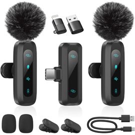 ChenQuanSarl-Microphone De Lavalier Sans Fil Pour Iphone,Ipad,Téléphone Android,2-Pcs Micro Cravate Pour Avec Réduction Du Bruit,Réverbération Et Sourdine,Mini Micro Pour Vlogging,Enregistrement Vidé