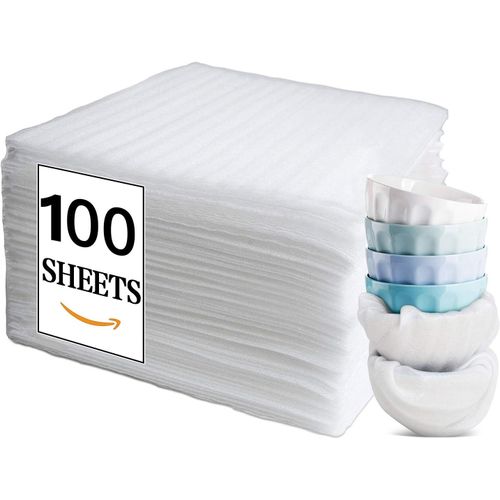 lbgwp60-Lot De 100 Feuilles De Mousse Pour Déménagement - Pour Cartons, Déménagements, Expédition De Vaisselle, Verres, Bouteilles De Vin - 320 X 320 X 1Mm