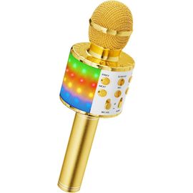 ChenQuanSarl-Microphone Sans Fil Karaoké, Micro Karaoke Enfant Avec Lumières Led De Danse, Microphone Bluetooth Pour Enfants Fille Garcon Pour Fête Chanter Idée Cadeau De Noël Anniversaire Or