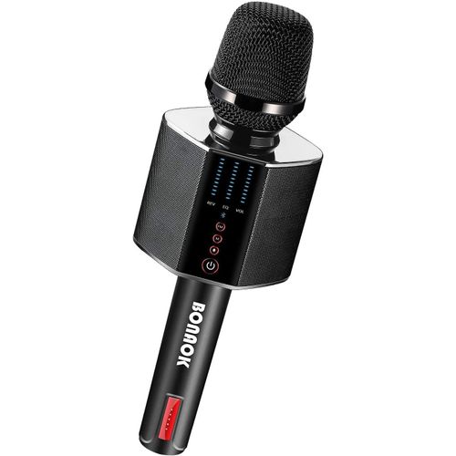 ASFASFq-BONAOK Microphone karaoké Portable sans Fil Bluetooth pour Les fêtes en Voiture à la Maison en Plein air, Machine de karaoké pour PC/Tous Smartphones G50 Noir