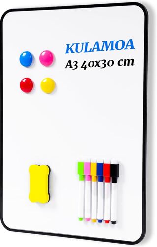 Jexnovashop-Tableau Blanc Magnetique 40x30cm, A3 Tableau Blanc Double Face Avec 6 Stylos Marqueurs Et Effaceur, Effaçable À Sec Tableau Aimanté Frigo Pour Mémo, Plannings De Repas, Notes, Cuisine Lis