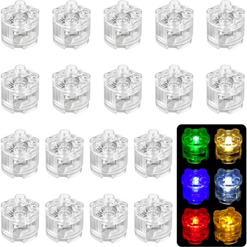 lbgwp60-Blocs De Construction Lumineux - 18 Blocs Lumineux Led 2 X 2 Ronds, 6 Couleurs, Compatibles Avec Les Blocs De Construction Standard, Réutilisables Avec Piles Remplaçables