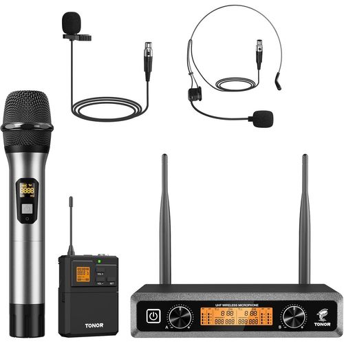 Système De Microphones Sans Fil Avec Micro Cravate Uhf Sans Fil En Métal Uhf, Micro-Cravate À Revers, Émetteur, Récepteur, 2 X 15 Canaux, Portée De 61 M Pour Karaoké, Église, Chant, Fête, Pa Dj