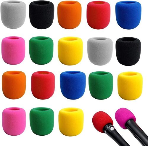 20Pcs Mousse de Couverture de Microphone Universelles Boule Type Mousse Microphone pour KTV Performance sur Scène Activités Extérieures,Mélange de Couleurs