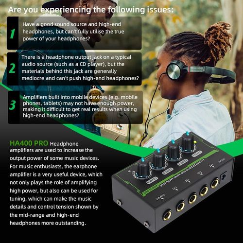 ASFASFq-Amplificateur Pour Casque Stéréo à 4 Canaux Mini Amplificateur Audio avec Adaptateur D'alimentation DC 12 V Interface D'entrée/Sortie De 6,35 MM Splitter