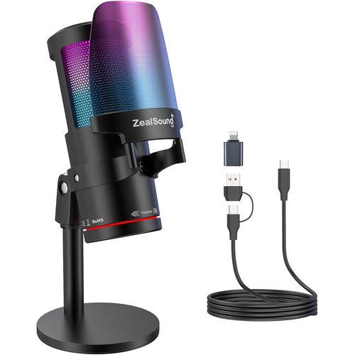 ASFASFq-ZealSound USB Gaming Microphone,Microphone condensateur à réduction de Bruit pour iPhone/iPad/PC/Mac,avec RGB,Touch Mute,Gain,Prise de contrôle,pour Streaming,Podcast,Youtube,Discord,PS4/5,Ga