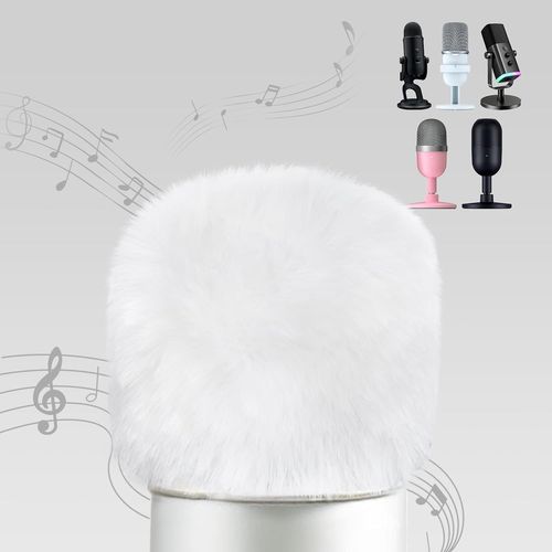 Blue Yeti Bonnette Micro Anti Vent,Mousse Micro en Fourrure Filtre Anti Pop Compatible avec Micro Razer Seiren Mini/V3 Mini/V2 X,Yeti X,Fifine AM8,HyperX SoloCast,Bonnette ASMR Blanc