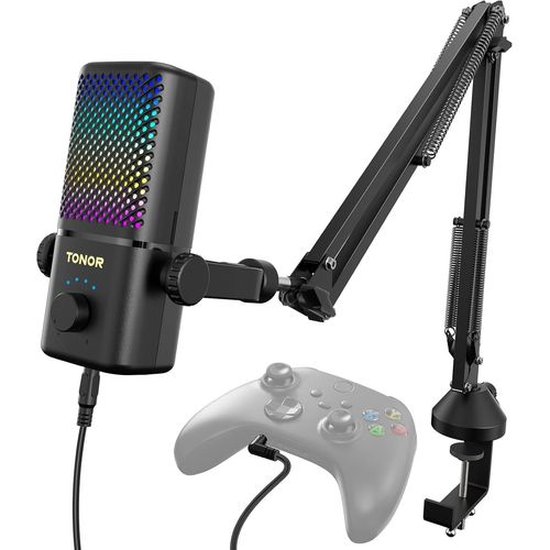 ASFASFq-Micro Gaming Compatible avec Xbox, Microphone RGB pour Streaming avec 30H d'Autonomie, Faible Bruit, Silencieux d'une Touche, Recharge Rapide, Compatible avec la Carte d'Acquisition,TCX3+,Noi