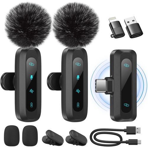 ChenQuanSarl-Microphone De Lavalier Sans Fil Pour Iphone,Ipad,Téléphone Android,2-Pack Mini Microphone Avec Réduction Du Bruit, Appairage Automatique,Sourdine Et Réverbération Pour Vlogging,Enregistr