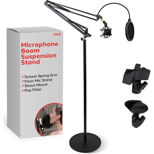 ASFASFq-Support de Microphone réglable avec Bras en Ciseaux, Support Antichoc, Filtre Anti-Pop, Adaptateur de Filetage de 1,6 cm, Construction en métal Durable pour podcasting et radiodiffusion, Noir