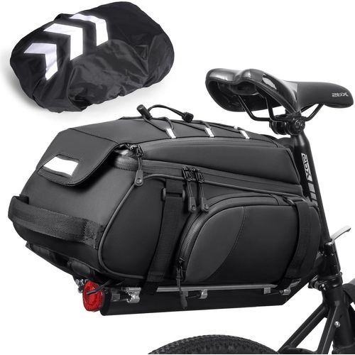 Asfasfq-Rainsmore 4 En 1 Sacoche Velo Porte Bagage Arriere 15l Sacoche Vélo Arrière Imperméable Avec Housse De Pluie Et Réfléchissante Sac À Vélo Sac À Dos