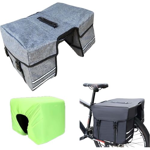 Sept-Sacoche Velo 28l,Sacoche Velo Porte Bagage Arriere,Sacoches Velo Electrique Arrière Mit Sac Étanche,Sacoche Vélo Mit Bandes Réfléchissantes Et Poignée De Transport,32x29x16 Cm,Gris