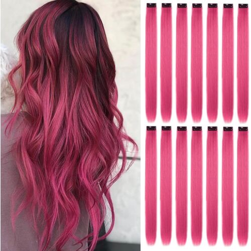 TIANYI-16pcs Extensions a Clip Cheveux Couleur, Mèches Cheveux Colorées Postiches Raides et Longues Synthétiques Résistants à La Chaleur Fête Accessoires Cheveux Fille (22Inch) (rose)