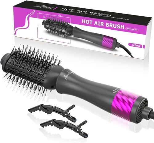 Brosse Chauffante Soufflante et Volumisante 1200W, [2024 Nouveau] One-Step Thermique Coiffante, Sèche-Cheveux, Lissante/Bouclante Ionique pour Boucles Lâches, Cheveux Raides