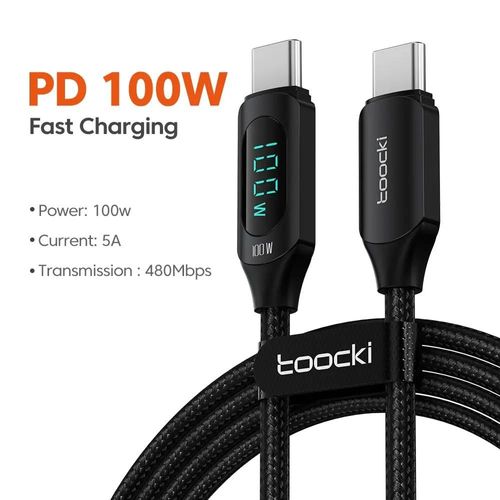 Eskal-Toocki-Câble De Charge Rapide De Type C Vers Type C, 100w Pd, Chargeur Usb C Vers Usb C, Câble D'affichage Pour Xiaomi, Poco F3, Realme, Macbook, Ipad,100w C- C Black,1m