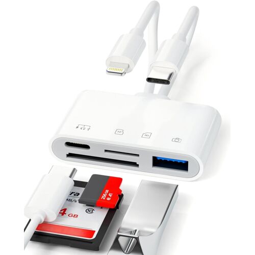 SUBZONAL-Adaptateur Carte SD pour iPhone 4 en 2- Connecteur Lightning + USB C vers Lecteur de Carte SD/TF - USB OTG Adaptateur pour iPhone Lecteur de Carte TF/SD USB C pour i-Phone 13/14/15/16/17