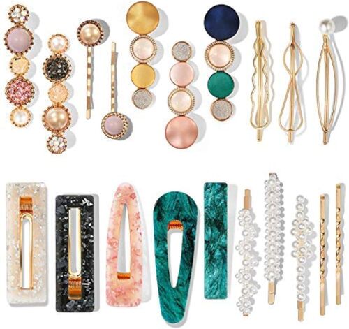 Lot De 20 Pinces À Cheveux En Perles Et Résine Acrylique Faites À La Main En Forme En Marbre Et Strass Géométriques - Accessoires Pour Cheveux Élégants Dorés - Cadeaux Pour Femmes Et Filles 