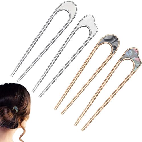 4 Pièces Épingle À Cheveux En Forme De U En Métal Pince À Cheveux Fourchette Bâton Épingle À Cheveux De Style Français Chignon Épingles Chignon Accessoires De Coiffure Pour Femmes Filles (Or, A