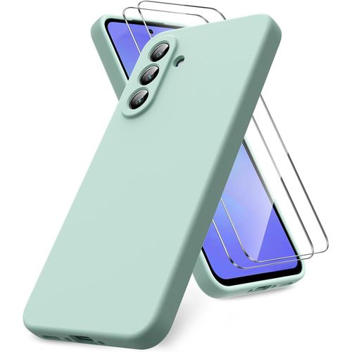 Coque Compatible Avec Samsung Galaxy A36 5g, 2 Film De Protection En Verre Trempé, Housse Souple En Tpu En Silicone Liquide, Housse En Caoutchouc Antichoc - Menthe