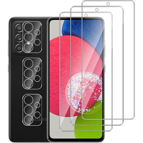 Pack 3 Verres Trempés + 3 Protections Caméra Pour Samsung Galaxy A52 / A52 4g / A52s 5g - 9h, 0,33 Mm, Ultra Clair Hd, Anti-Rayures & Anti-Bulles, Tactile Haute Sensibilité